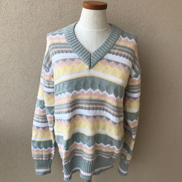 Nike Sweaters - Vintage Nike Pastel Knit V-Neck Sweater